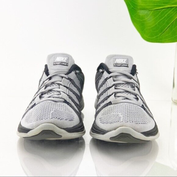 Nike Mens Lunar Flyknit Running Shoes Size 7 Gray Black Knit Low Sneaker Trainer - Picture 2 of 11